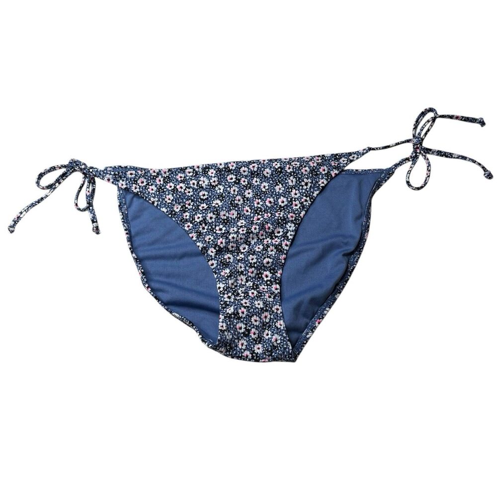 Xhilaration Blue Floral Size XL Juniors' Ribbed String Bikini Bottom NWOT